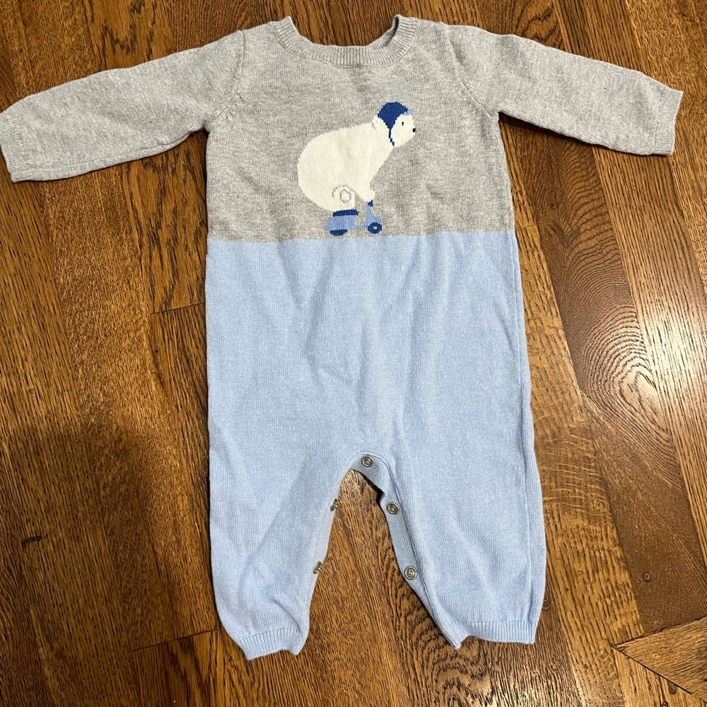 Jacadi Paris One Piece Infant Blue Polar Bear Sweater Romper Size 3 Months